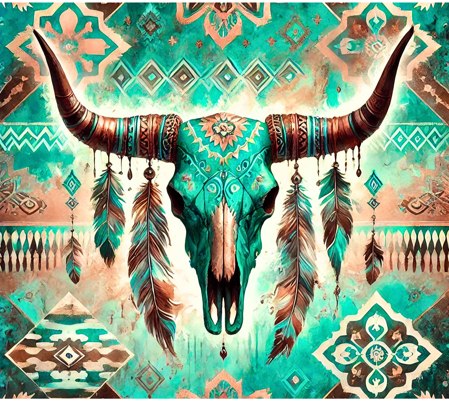 Blue Aztec Cow Skull