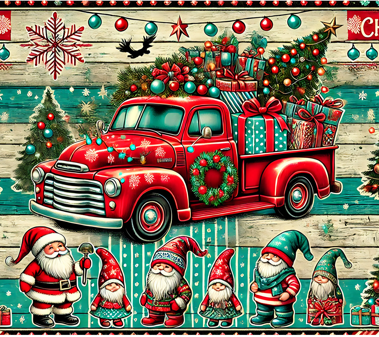 Red Truck Hauling a Christmas Tree