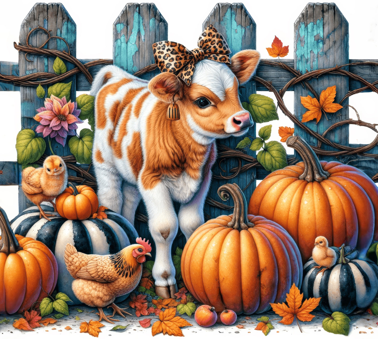 Baby Cow with Pumpkins